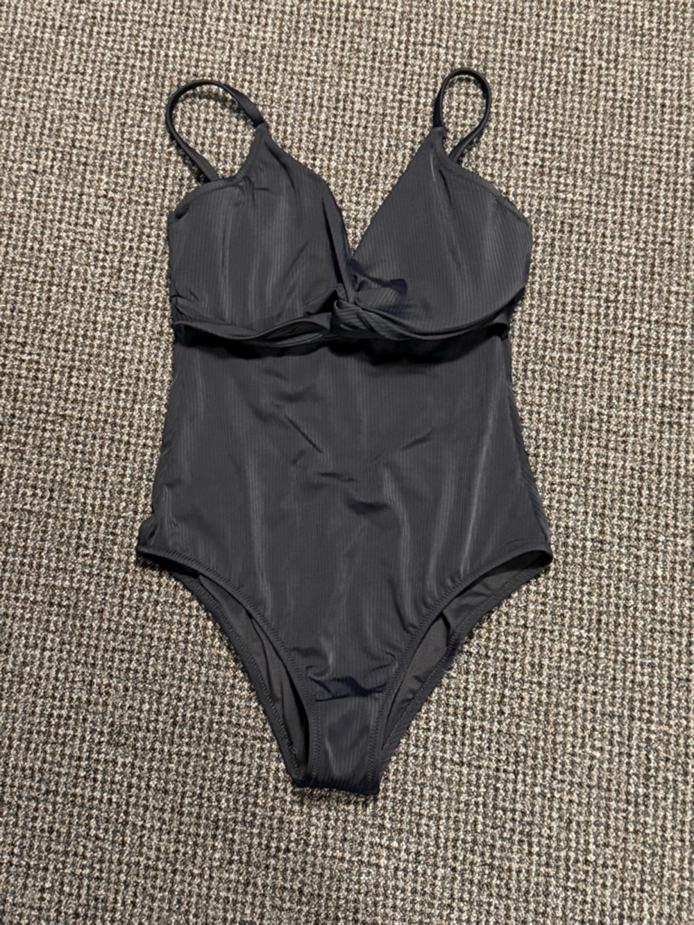 Shade & Shore Black Ribbed One-Piece Swimsuit